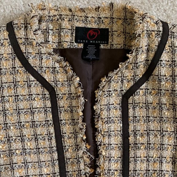 πHPπ Vintage Tweed Fringe Hem Blazer Size 4 Lined, Brown Tan & Cream - Picture 4 of 15